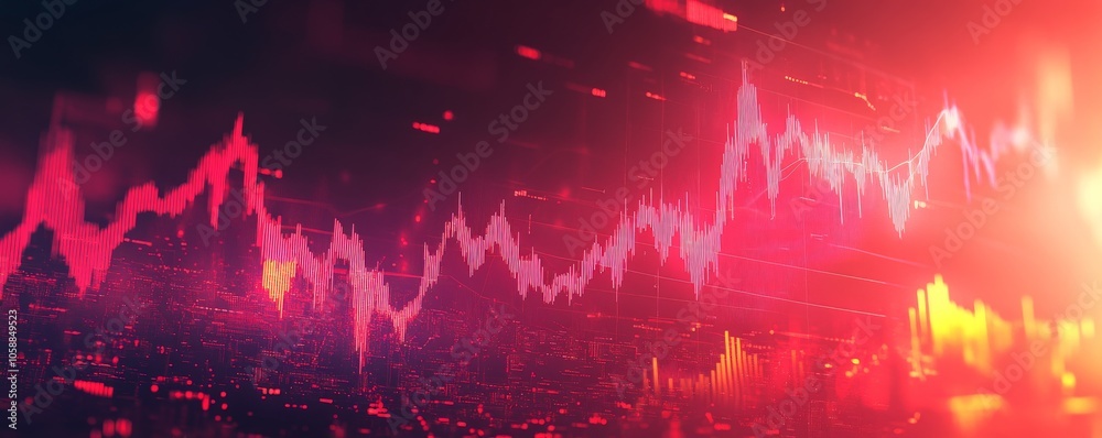 Poster abstract red and white line graph with data on a digital display