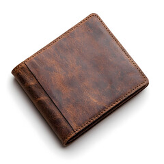 Top view Leather wallet, isolated on white background
