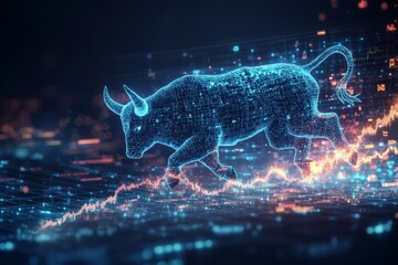 Digital bull representing stock market growth and trends
