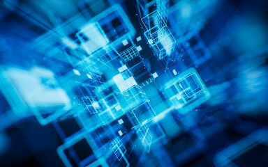 Digital cyberspace with glowing cross lines, 3d rendering.