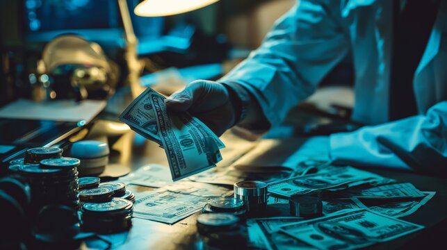 A money laundering operation being uncovered by financial investigators, highlighting the global impact of financial crimes