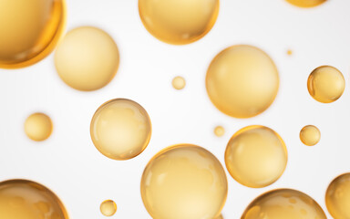 Golden liquid oil bubble background, 3d rendering.