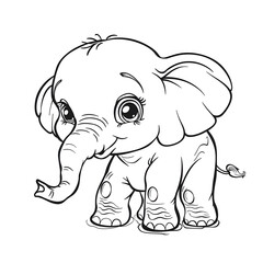 Cute elephant black and white on a white background, perfect for coloring, children's coloring book