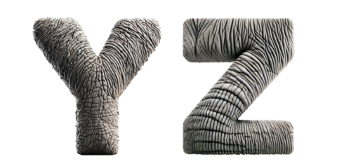 Typography Design with Elephant Texture: Stylized Alphabet Letters Y and Z with Elephant Skin Texture