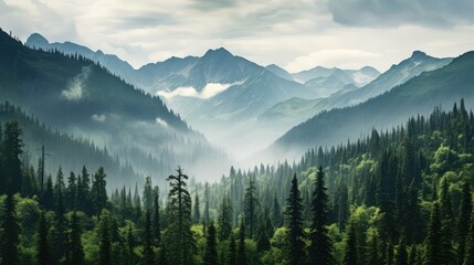 mountain green pine trees