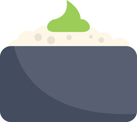 Simple vector illustration of gunkan maki sushi, featuring a rectangular block of rice topped with a swirl of green wasabi