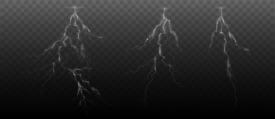 Vector lightning bolt with bright, glowing, electrifying energy, isolated on transparent background.