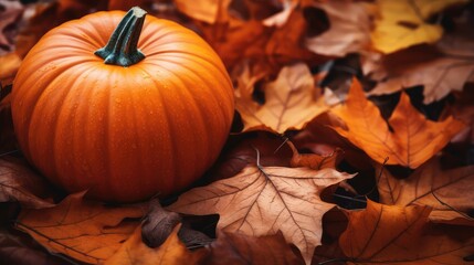 vibrant pumpkin and leaf background