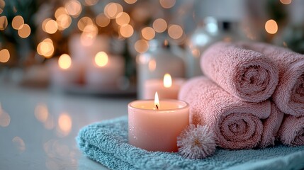 Relaxing Spa Day with Soft Towels and Candles