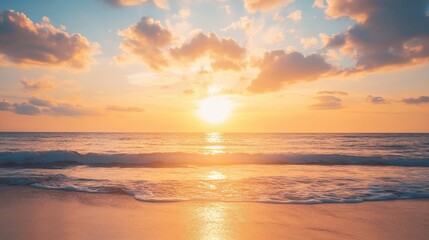 Sunset silhouette at the ocean creates stunning golden hues, perfect for relaxation. Ideal for a tourism vacation or holiday trip, this image captures serene moments, with ample copy space.