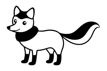  Vector Outline of A cute Arctic Fox wearing a Santa clause hat and scarf on white background.