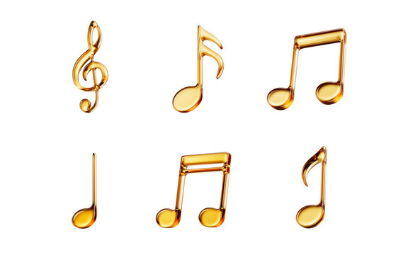 Golden glass music notes elements, 3d rendering.
