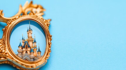 Golden Frame Mirror Reflection of a Fairytale Castle