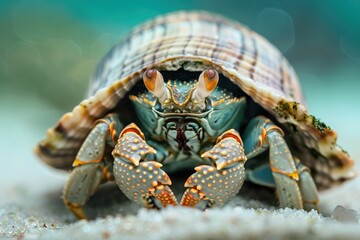 Hermit crab in shell facing camera