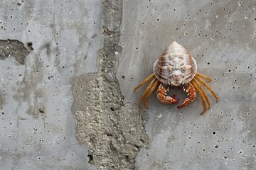 Hermit Crab with speckled shell on wall