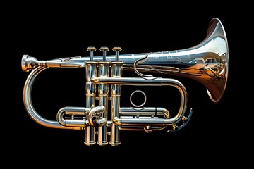 Obraz premium Isolated silver flugelhorn on black with mouthpiece