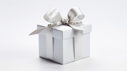 Obraz premium silver present box white background