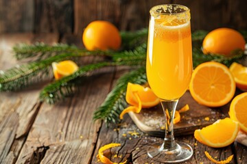 Fototapeta premium Orange mimosa drink on wood surface