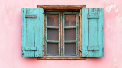 Obraz premium Blue Shutters on Pink Wall