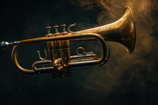 Polished flugelhorn in dim lighting