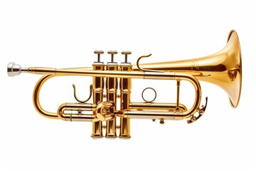 Naklejka premium Solo gold trumpet flugelhorn on white background in horizontal format