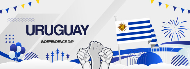Uruguay independence day festive banner. Vibrant modern templates for holiday celebration, greeting card, billboard, and sport event backdrops. August 25th. Happy national day of Uruguay