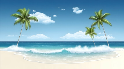 Obraz premium Tropical beach with palm trees and turquoise water.