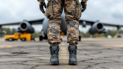 Military Pilot on Runway with Airplane in Background