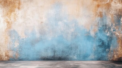 A stained blue and brown background creates a unique visual effect with various sizes displayed on a silver screen, offering an artistic photo style with copy space.