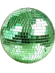 A vibrant green disco ball reflecting light, perfect for creating a festive and energetic atmosphere at parties and events.