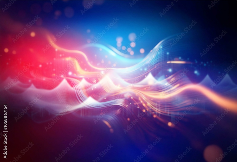 Aufkleber abstract blue and orange light waves with bokeh and a dark background.