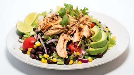 corn chicken salad white background