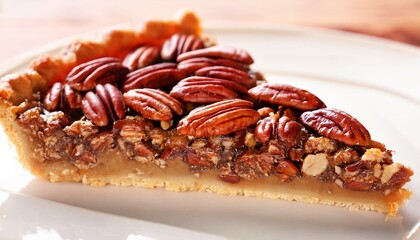 Isolated slice of pecan pie