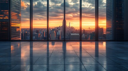 Fototapeta premium Urban Skyline with Central City View Featuring Pathway and Parking Area for Automotive Advertising