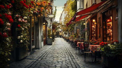 Fototapeta premium european street with cafes