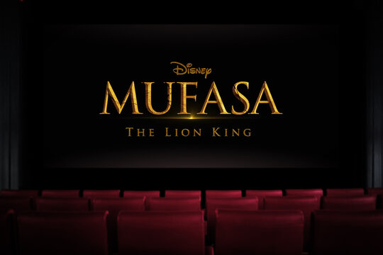 Mufasa The Lion King movie in the cinema. Watching a movie in the cinema. Astana, Kazakhstan - October 8, 2024.