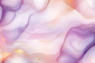 Obraz premium Elegant abstract background with flowing pastel purple and pink waves, featuring soft gold accents and smooth gradients. Perfect for art design.