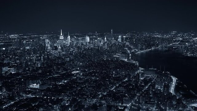 A Stunning Aerial View of the New York City Skyline is breathtakingly beautiful at dusk