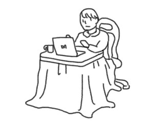 desk work table over an electric heater