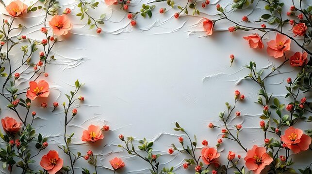 minimalist wedding invitation card featuring a large empty space framed by a thin floral border, using subtle colors that evoke elegance and simplicity for any celebration