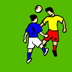 sketch image of soccer players jumping to head the ball