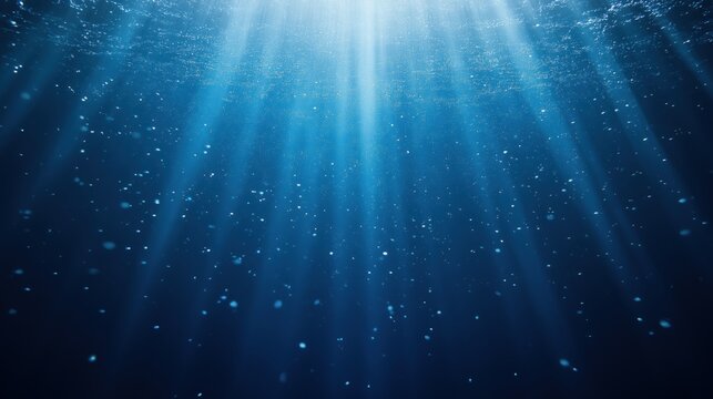 Underwater Sunlight, Rays of Light, Bubbles, Ocean Depth, Serene Blue, Aquatic Tranquility, Marine Atmosphere, Submerged Illumination, Sea Life Habitat, Deep Sea Mystique