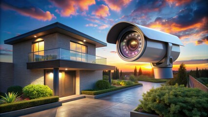 Outdoor Security Camera with Infrared LEDs on Residential Building Exterior for Enhanced Home Safety and Surveillance Technology