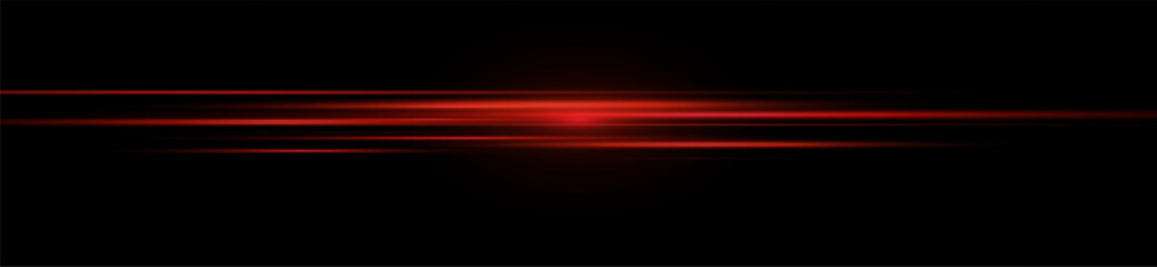 Speed ​​vector illustration, road. Red laser beams isolated on black background. Abstract light effect. Red lens flash. Horizontal rays glowing in the dark.