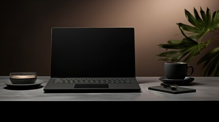Fototapeta premium sophisticated laptop coffee desk