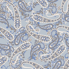 Colorful Paisley wallpaper. Vector Indonesian batik. Bright classic indian fabric. Paisley wallpaper. Ethnic background with paisley and stylized flowers. For textile, cover, wrapping paper, fabric