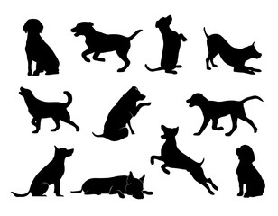 Dog Silhouettes Collection - Various Dog Poses and Breeds - Vector Silhouette Design