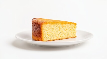 Delicious slice of homemade vanilla sponge cake on white plate