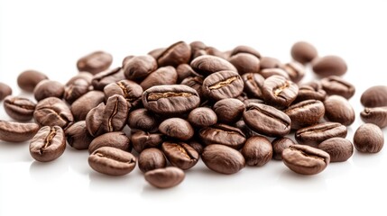 Scattered coffee beans in rich brown tones, symbolizing freshness, isolated on transparent background