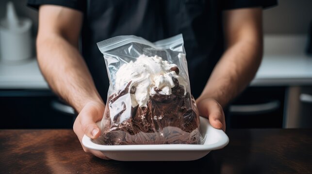 syrup ice cream in a bag